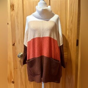 LOFT Tri Colorblock Cowl Neck Sweater oversized/poncho, tunic